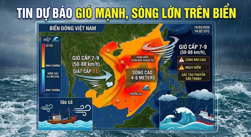 Tin dự báo gió mạnh, sóng lớn trên biển từ ngày 16/03: Bắc Biển Đông gió giật cấp 8, sóng cao tới 4m