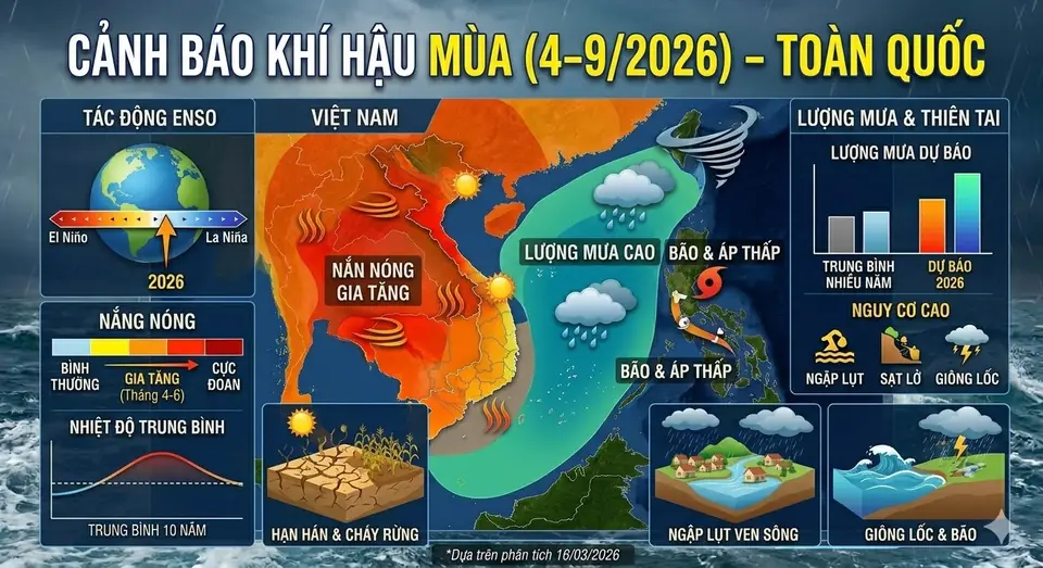 Dự báo khí hậu Việt Nam từ tháng 4–9/2026: Nắng nóng gia tăng, khả năng xuất hiện El Niño