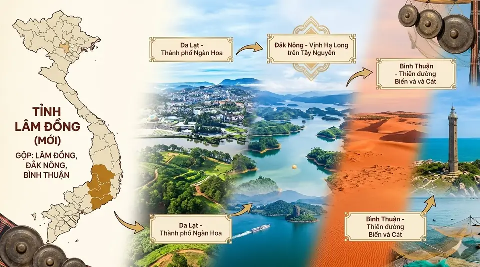 Tỉnh Lâm Đồng mới: Tổng quan sau khi sáp nhập Lâm Đồng, Đắk Nông và Bình Thuận