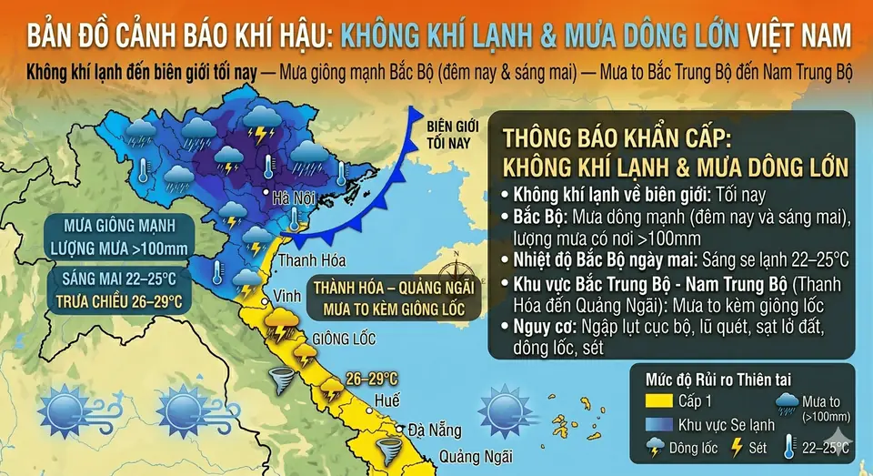 Không Khí Lạnh Tràn Về Đêm Nay – Bắc Bộ Se Lạnh Sáng Mai, Mưa To Trên 100mm Vùng Núi (23/04)