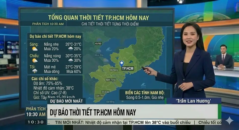 Thời tiết TP.HCM hôm nay 20/04/2026: Mây cụm 30°C, gió mạnh 18.5km/h